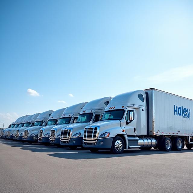 Clean fleet of Haley Transportation trucks lined up