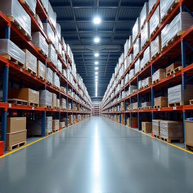 Organized warehouse interior showing freight storage